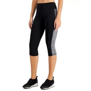 Ideology Womens Petite Size Small Black Capri Leggings Heathered Side Panel NWT